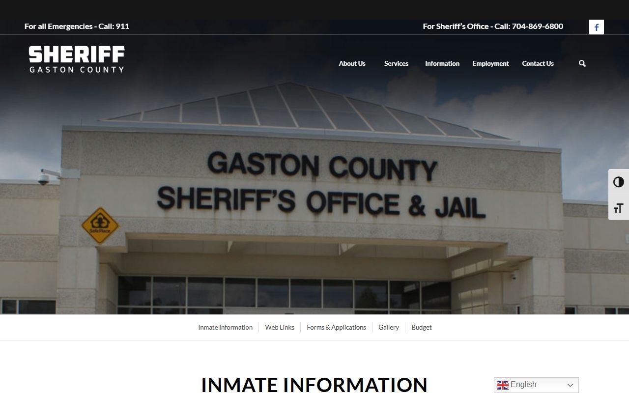 Gaston County inmate records information menu for search phone visitation and deposits