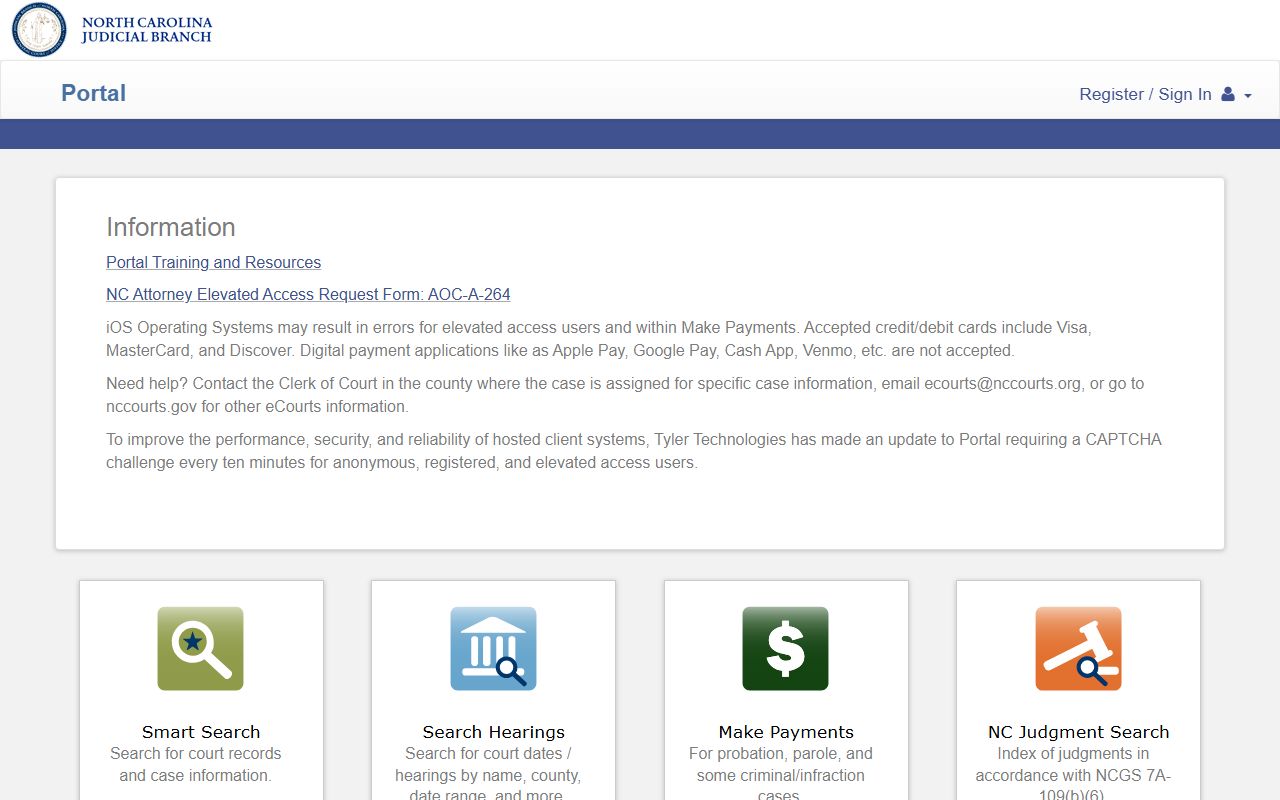Gaston County court records after arrest eCourts Portal search screen
