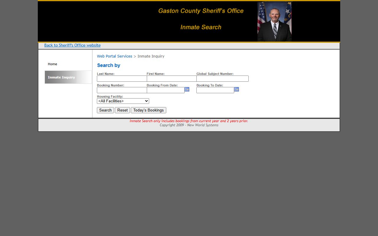 Gaston County inmate population roster search fields