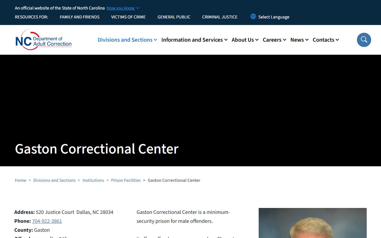 Gaston Correctional Center NCDAC state prison facility profile and inmate custody information
